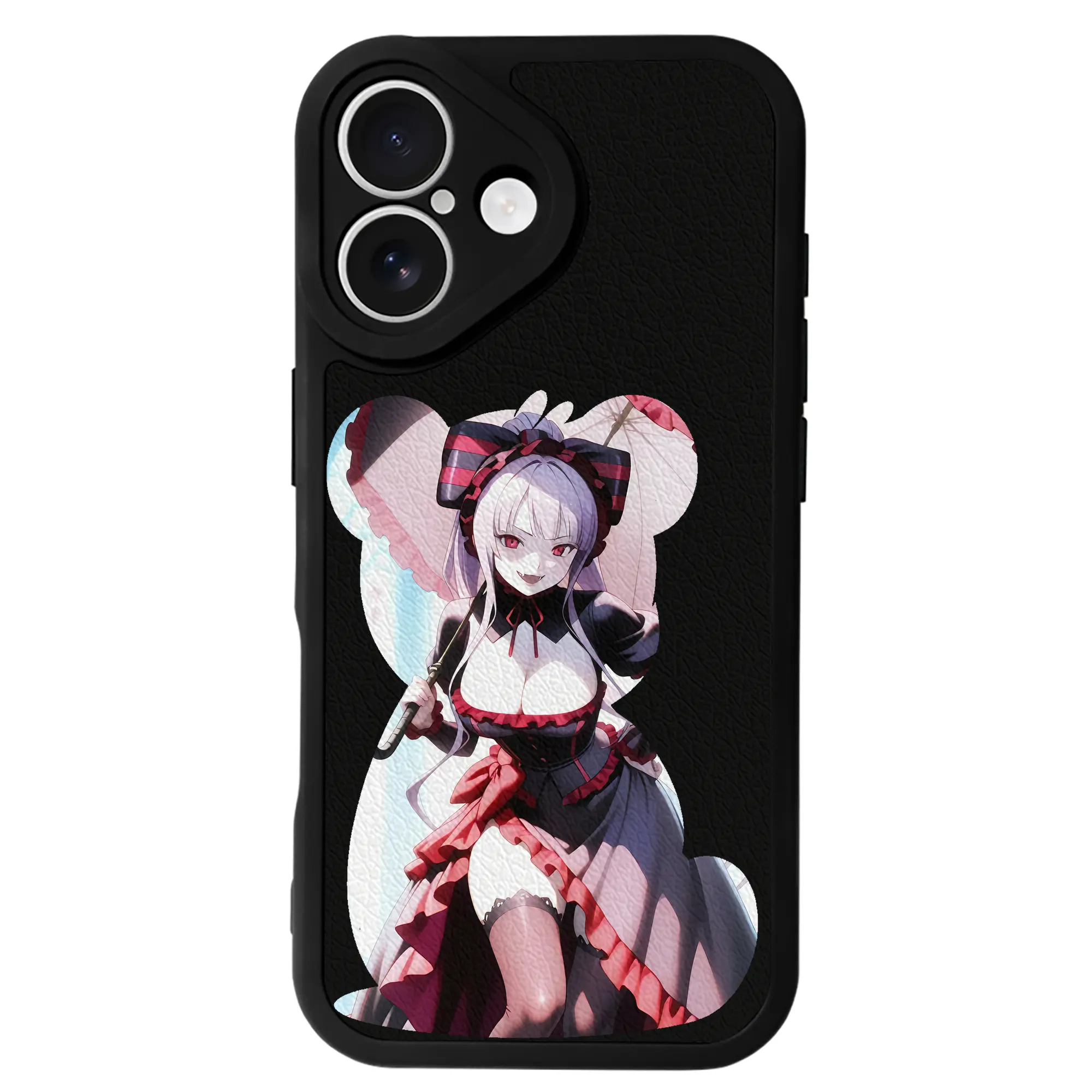 オーバーロード グッズ シャルティア・ブラッドフォールン - IPhone 16シリーズ対応 ・ シリコンスマホケース ・ レザー調 ・ 高精度フィット ・ 耐衝撃 ・ ワイヤレス充電対応 ・ 精密カット